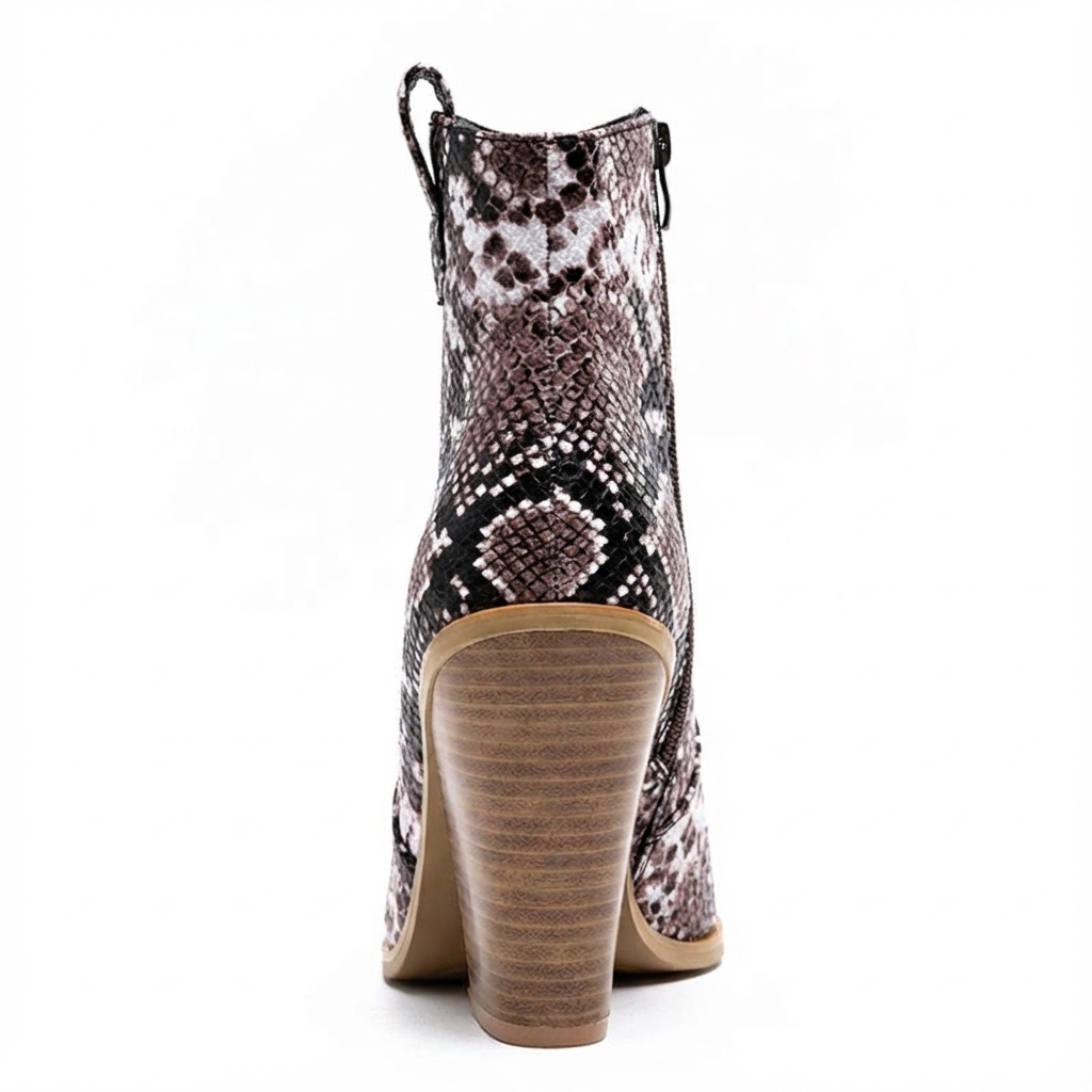 Santiag mi-haute marron Simili Cuir Femme - Motif python chic et talon moderne 3