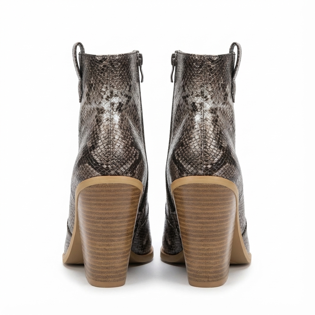 Santiag mi-haute marron Simili Cuir Femme - Motif serpent et talon bois élégant 4