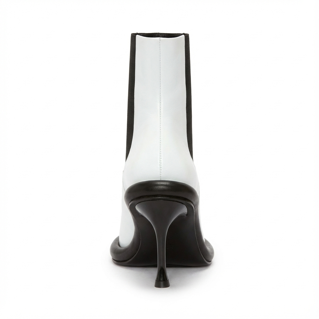 Bottine chelsea blanc Synthétique Femme - Talon sculpté et empiècements élastiques noirs 3