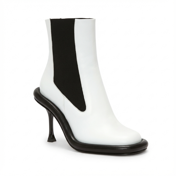 Santiag mi-haute blanc Synthétique Femme - Talon sculpté en forme de virgule - three_quarter_view