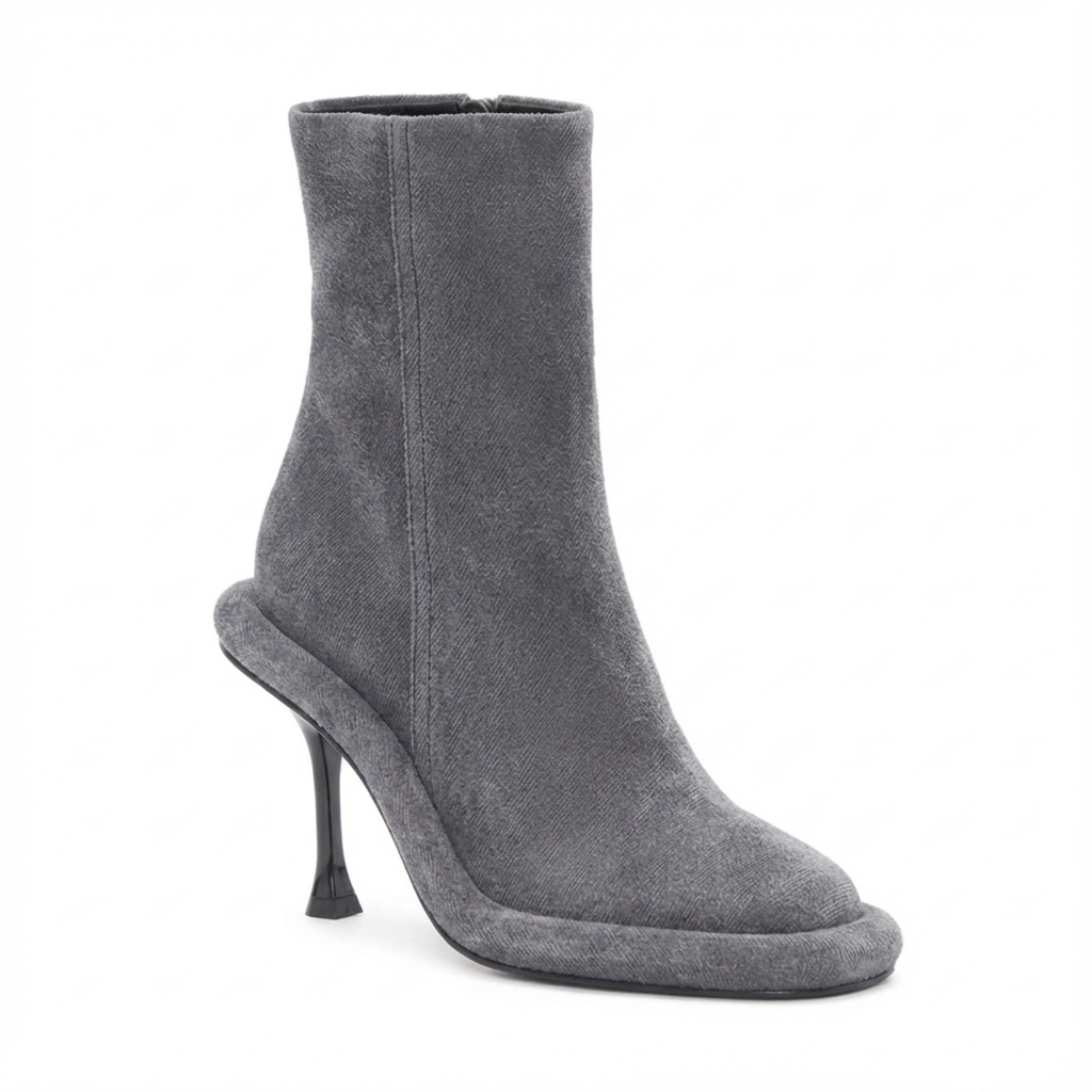 Bottine à talon gris Daim Synthétique Femme - Santiags grises à talon aigu