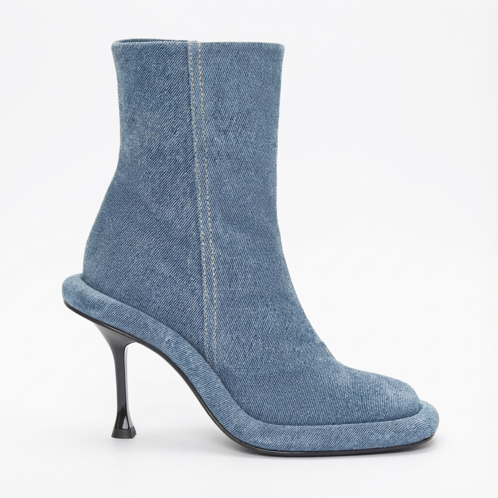 Bottine à talon bleu Synthétique Femme - Bottines bleu grainé talon noir contraste 2