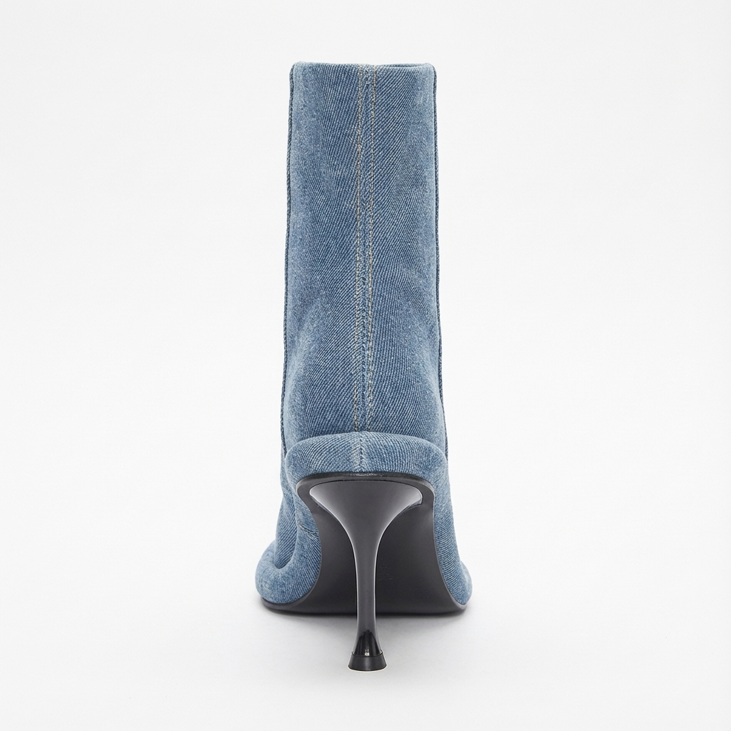 Bottine à talon bleu Synthétique Femme - Bottines bleu grainé talon noir contraste 3