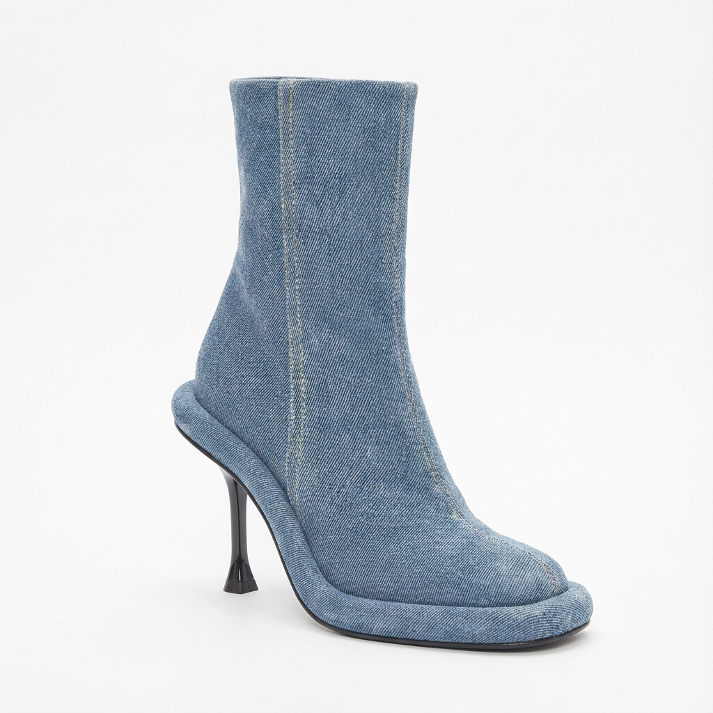 Bottine à talon bleu Synthétique Femme - Bottines bleu grainé talon noir contraste