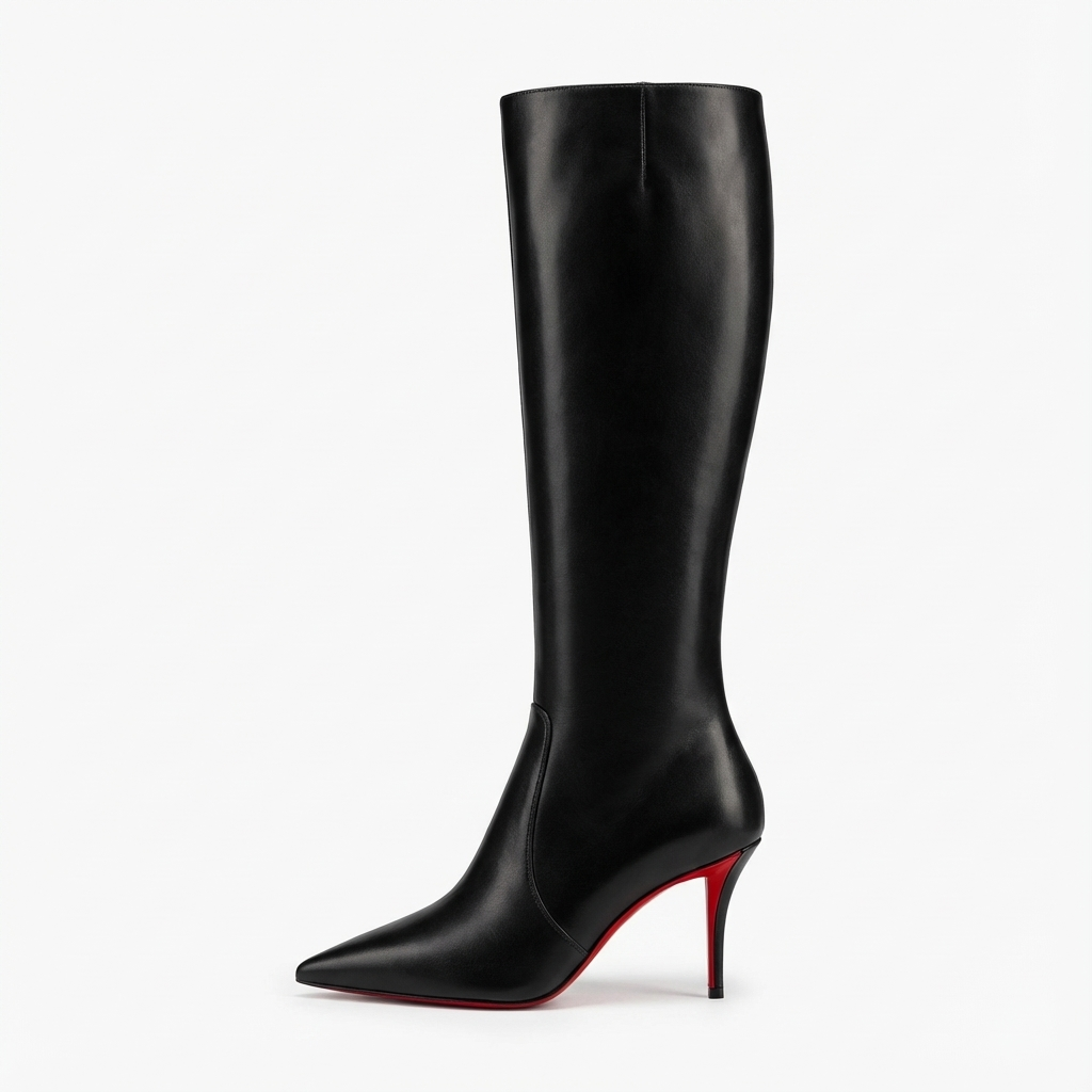 Botte haute noir Synthétique Femme - Talon rouge audacieux et bout pointu 2