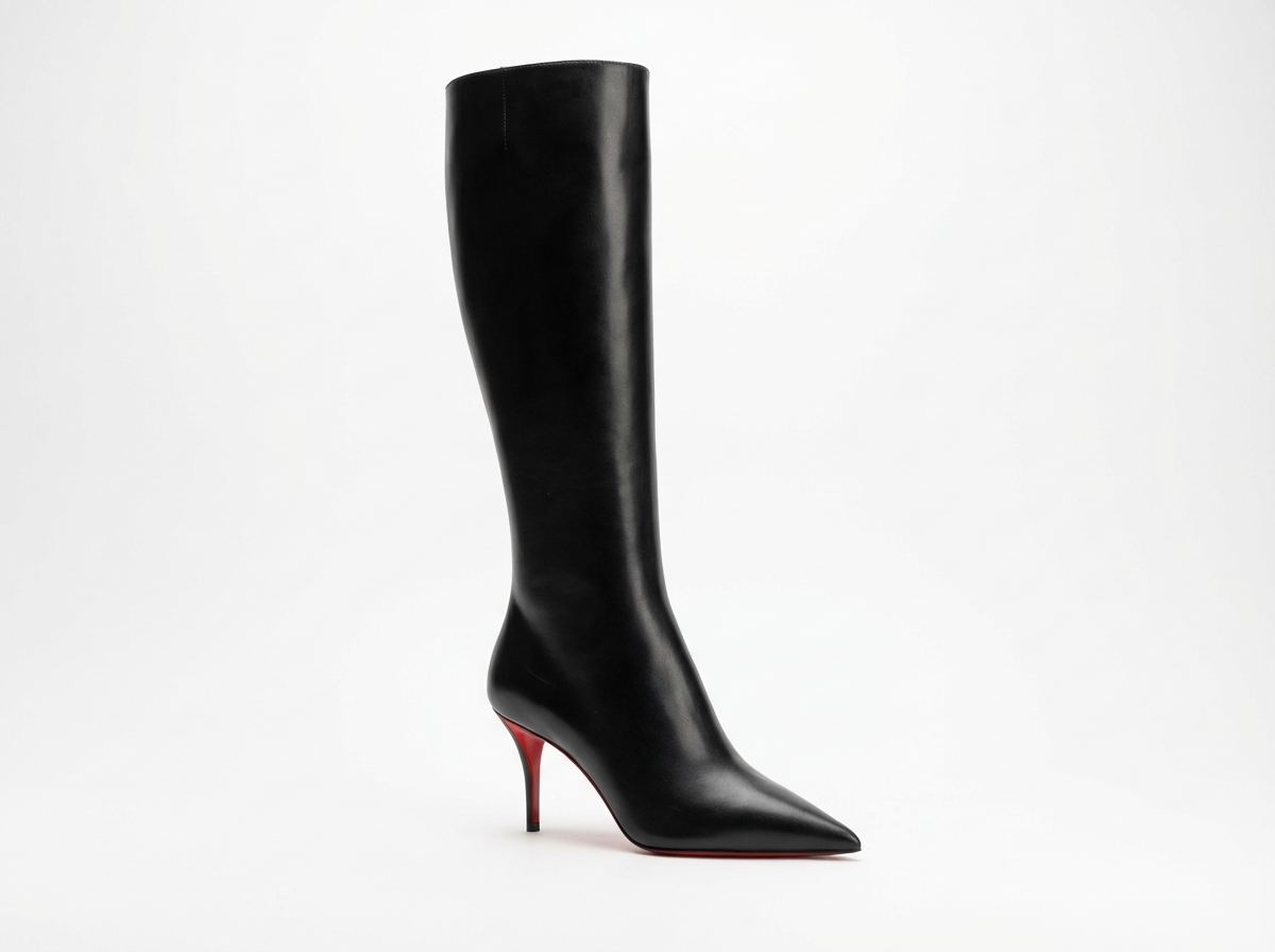 Botte haute noir Synthétique Femme - Talon rouge audacieux et bout pointu