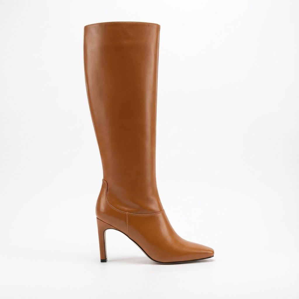 Santiag haute camel Simili Cuir Femme - Elegance féminine avec talons carrés 2