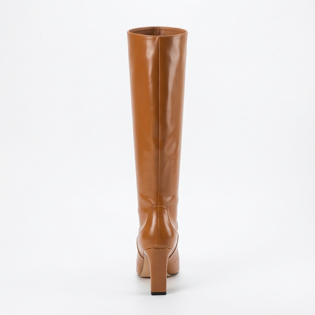 Santiag haute camel Simili Cuir Femme - Elegance féminine avec talons carrés 3