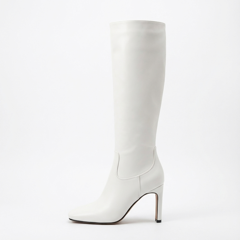 Santiag haute blanc Simili Cuir Femme - Élégance minimaliste au talon carré 2