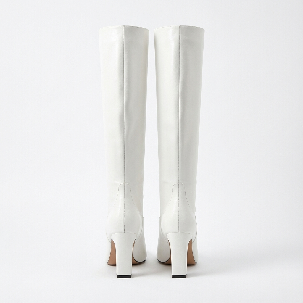 Santiag haute blanc Simili Cuir Femme - Élégance minimaliste au talon carré 3