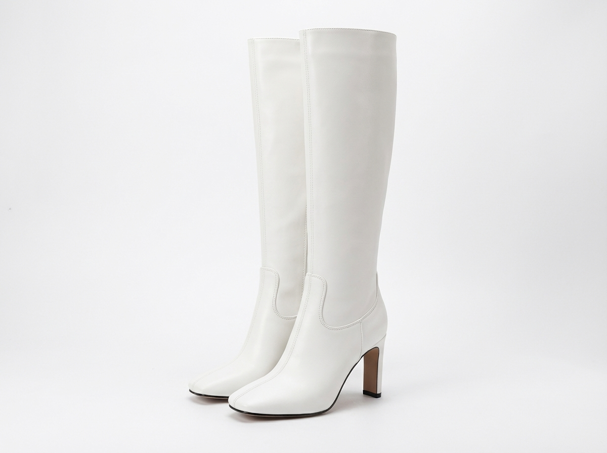 Santiag haute blanc Simili Cuir Femme - Élégance minimaliste au talon carré