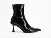 Bottine à talon noir Simili Cuir Femme - Élégantes en simili cuir noir verni 2