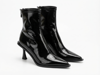 Bottine à talon noir Simili Cuir Femme - Élégantes en simili cuir noir verni 1
