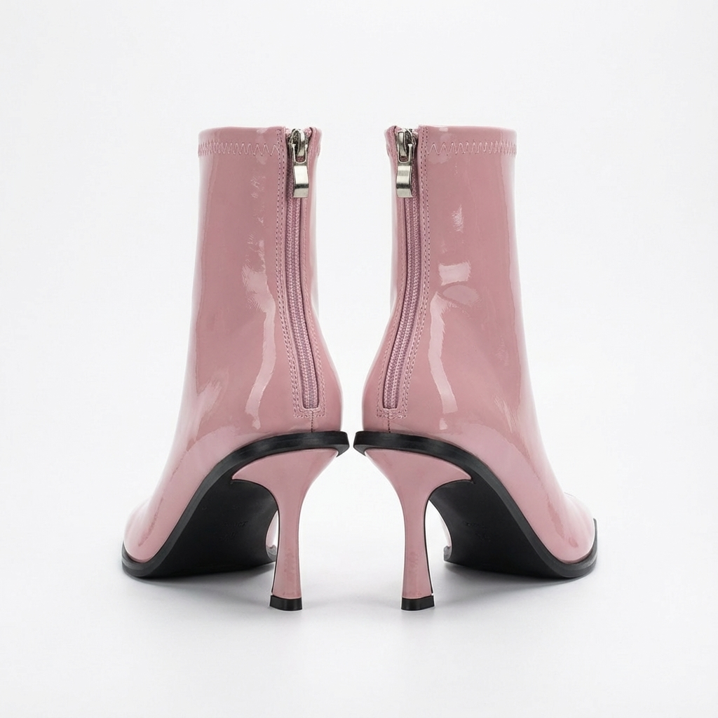 Bottine à talon rose Simili Cuir Femme - Bottine rose vernie audacieuse 4
