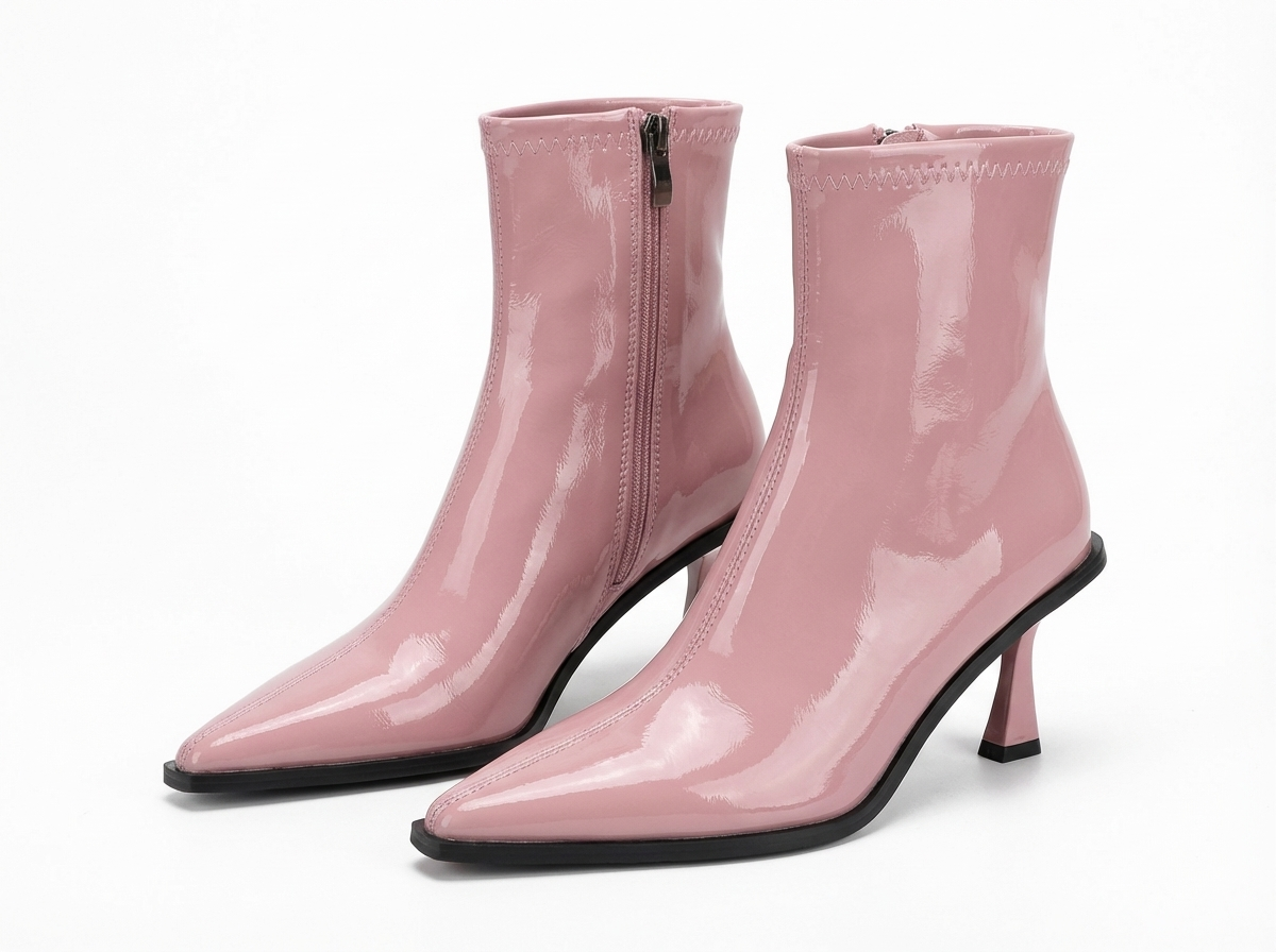 Bottine à talon rose Simili Cuir Femme - Bottine rose vernie audacieuse