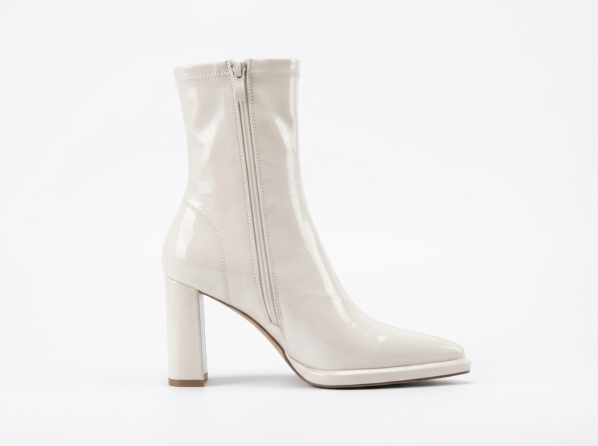 Bottine à talon blanc Simili Cuir Femme - Bottines blanches à bout pointu brillant 3
