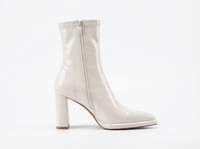 Bottine à talon blanc Simili Cuir Femme - Bottines blanches à bout pointu brillant 3
