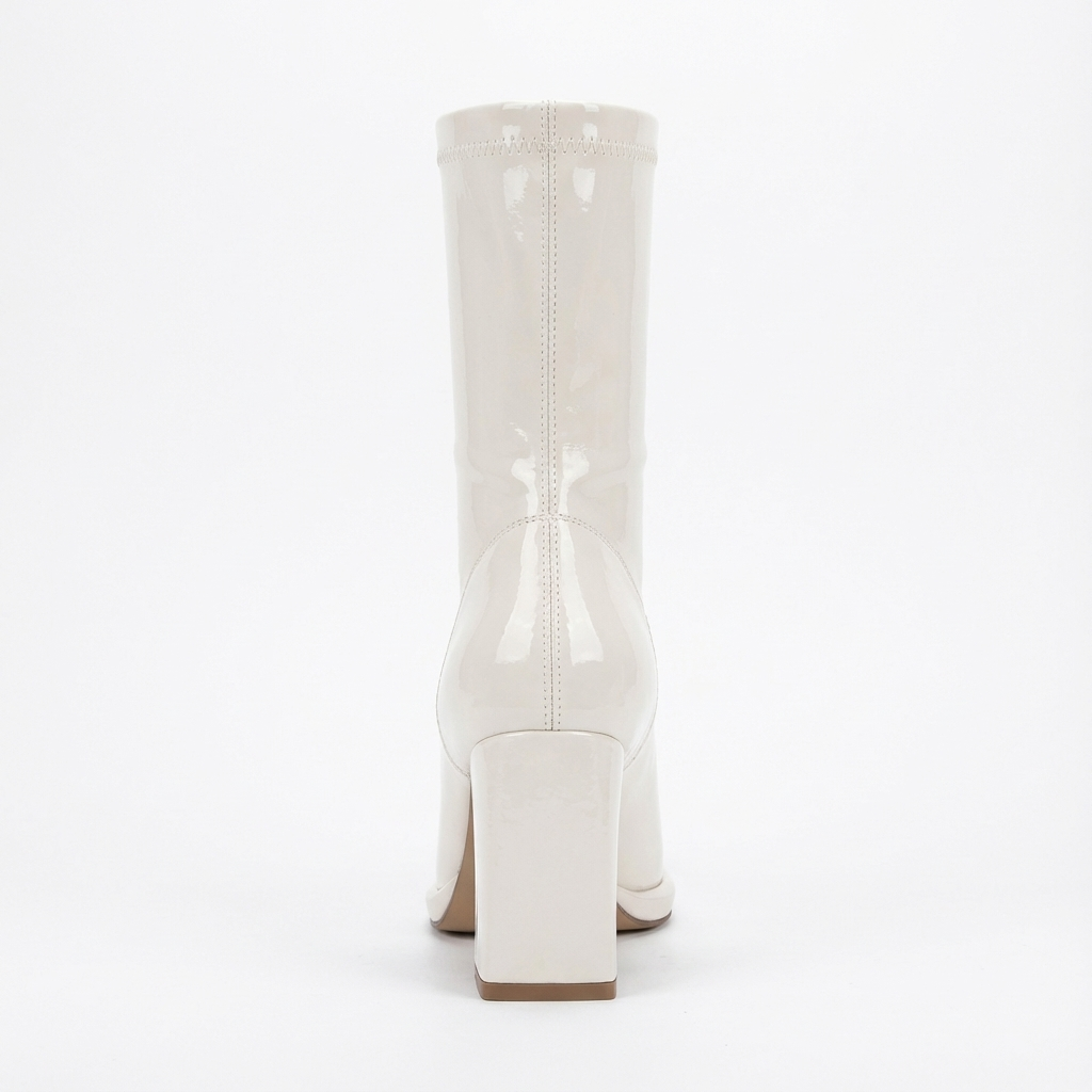 Bottine à talon blanc Simili Cuir Femme - Bottines blanches à bout pointu brillant 4