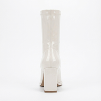 Bottine à talon blanc Simili Cuir Femme - Bottines blanches à bout pointu brillant 4
