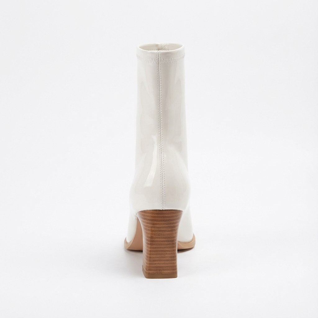 Bottine haute blanc Simili Cuir Femme - Design moderne bout carré et talons angulaires 3