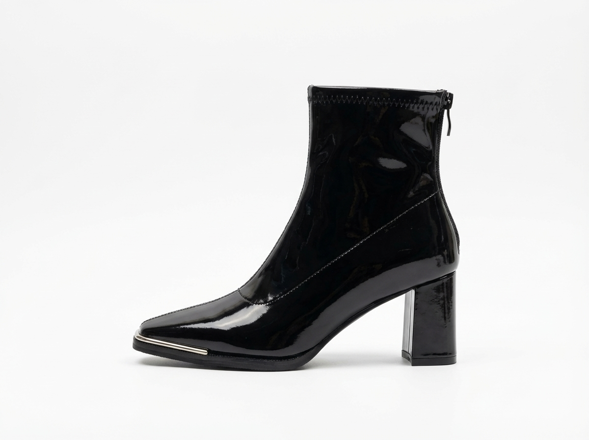 Bottine noir Simili Cuir Femme - Santiags noires vernies à bout carré 3
