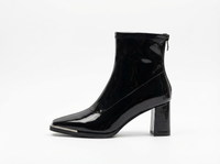 Bottine noir Simili Cuir Femme - Santiags noires vernies à bout carré 3