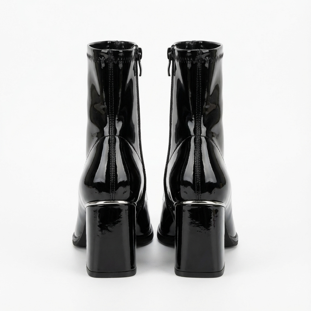 Bottine noir Simili Cuir Femme - Santiags noires vernies à bout carré 4
