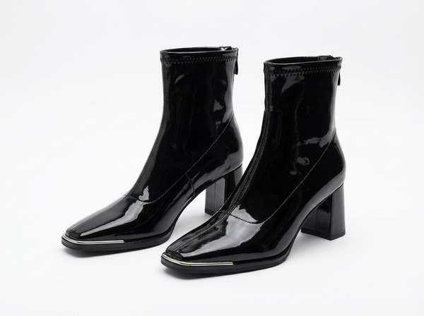 Santiag mi-haute noir Simili Cuir Femme - Bottes vernis à talons épais - three_quarter_view