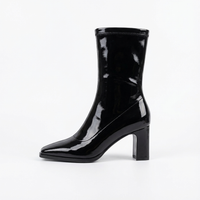 Bottine à talon noir Synthétique Femme - Santiags noires vernies à bout carré 2