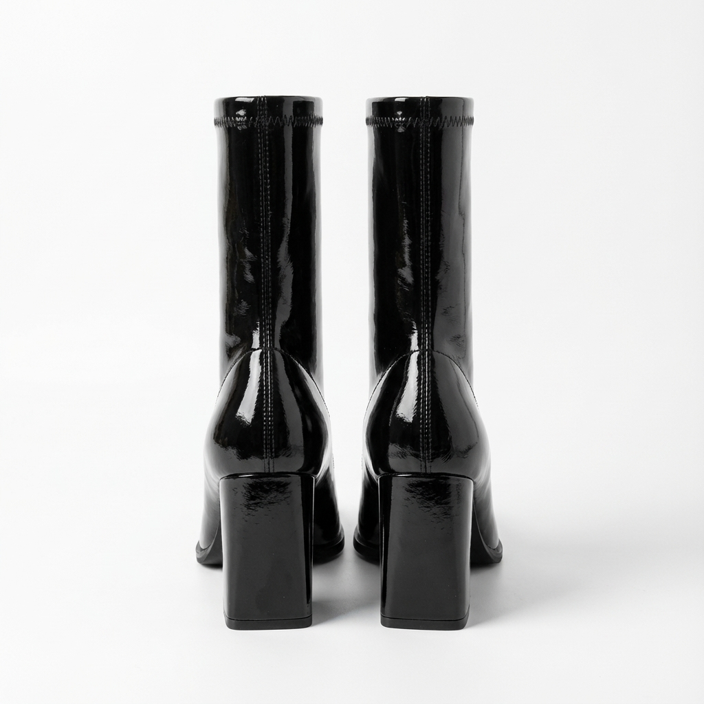 Bottine à talon noir Synthétique Femme - Santiags noires vernies à bout carré 3