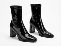 Bottine à talon noir Synthétique Femme - Santiags noires vernies à bout carré 1