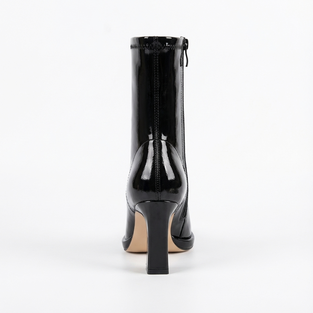 Bottine haute noir Simili Cuir Femme - Santiags noires vernies à bout pointu 4