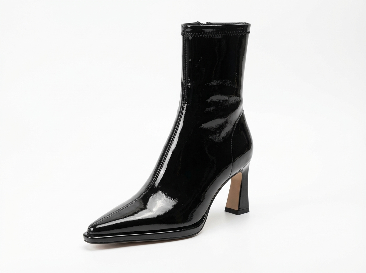 Bottine haute noir Simili Cuir Femme - Santiags noires vernies à bout pointu