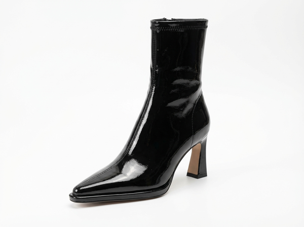 Santiag mi-haute noir Simili Cuir Femme - Design minimaliste avec talons élégants - three_quarter_view