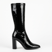 Santiag mi-haute noir Synthétique Femme - Talons carrés et effet cuir verni 2