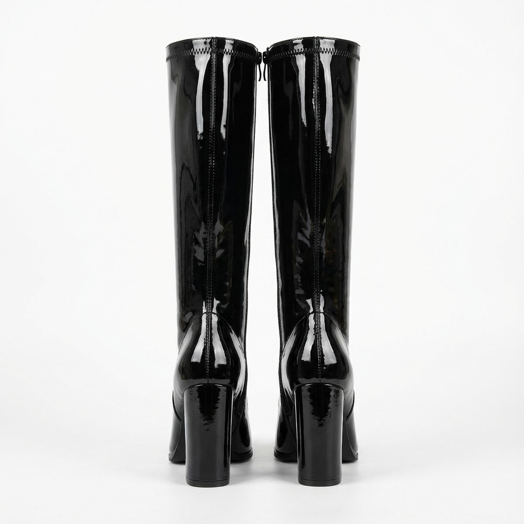 Santiag mi-haute noir Synthétique Femme - Talons carrés et effet cuir verni 3