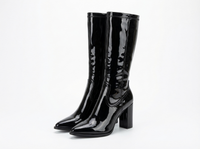 Santiag mi-haute noir Synthétique Femme - Talons carrés et effet cuir verni 1