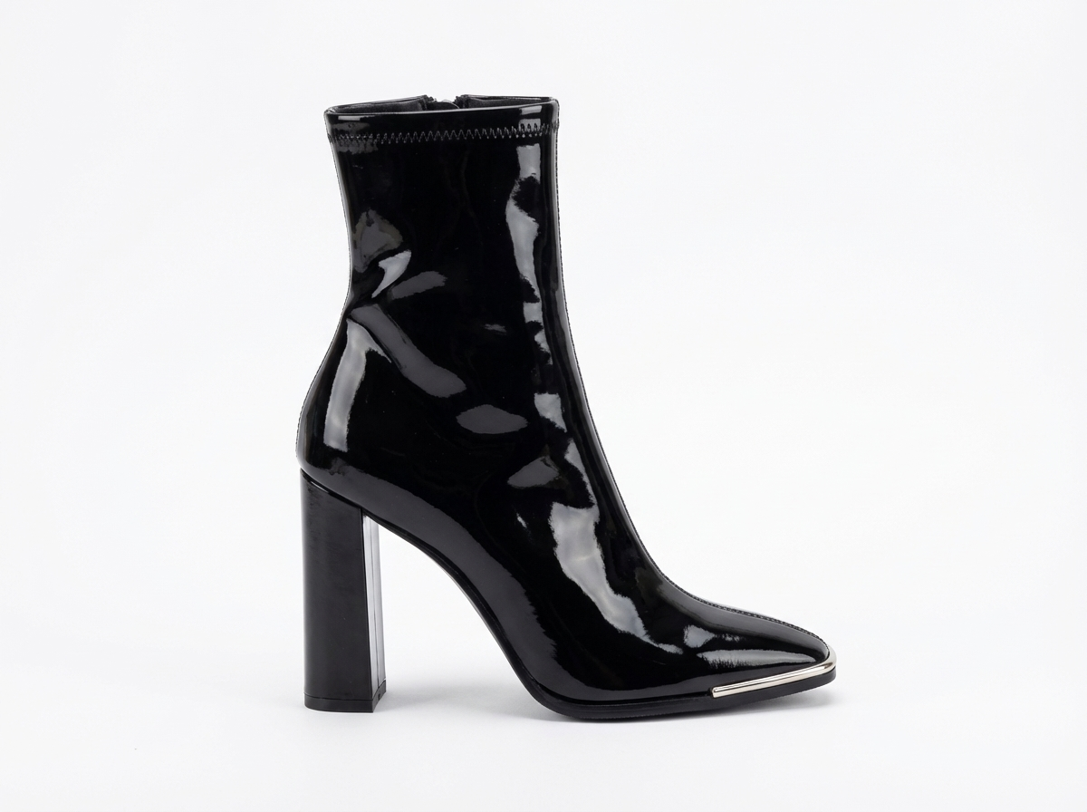 Bottine haute noir Synthétique Femme - Santiags modernes en cuir verni noir 2