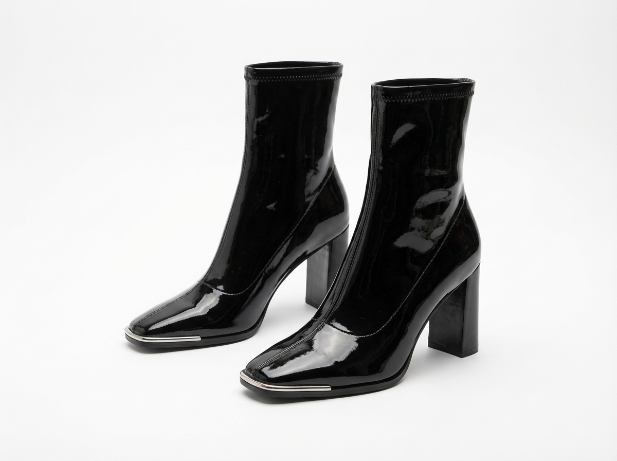 Bottine haute noir Synthétique Femme - Santiags modernes en cuir verni noir