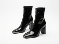 Bottine haute noir Synthétique Femme - Santiags modernes en cuir verni noir 1