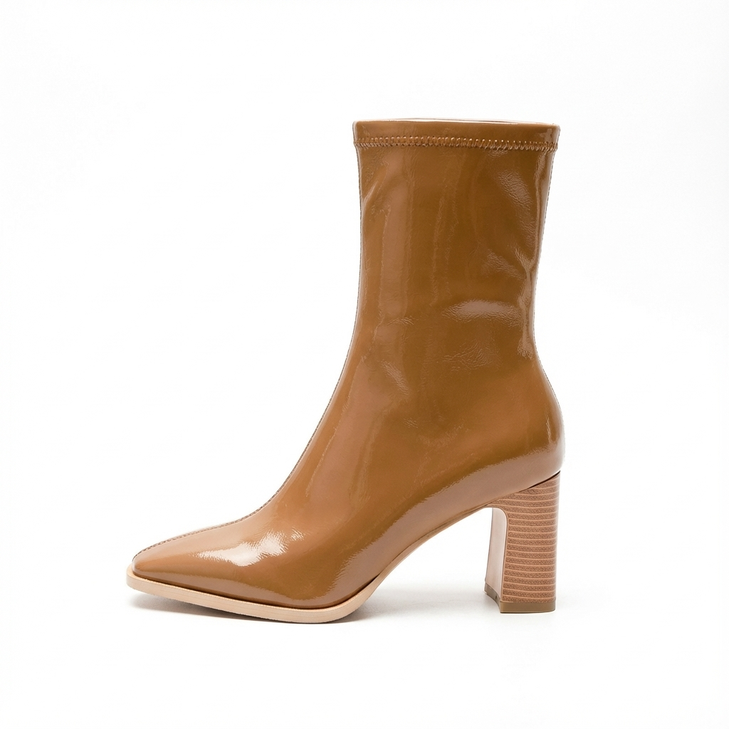 Botte haute marron Simili Cuir Femme - Santiags marron clair vernies élégantes 2