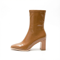 Botte haute marron Simili Cuir Femme - Santiags marron clair vernies élégantes 2