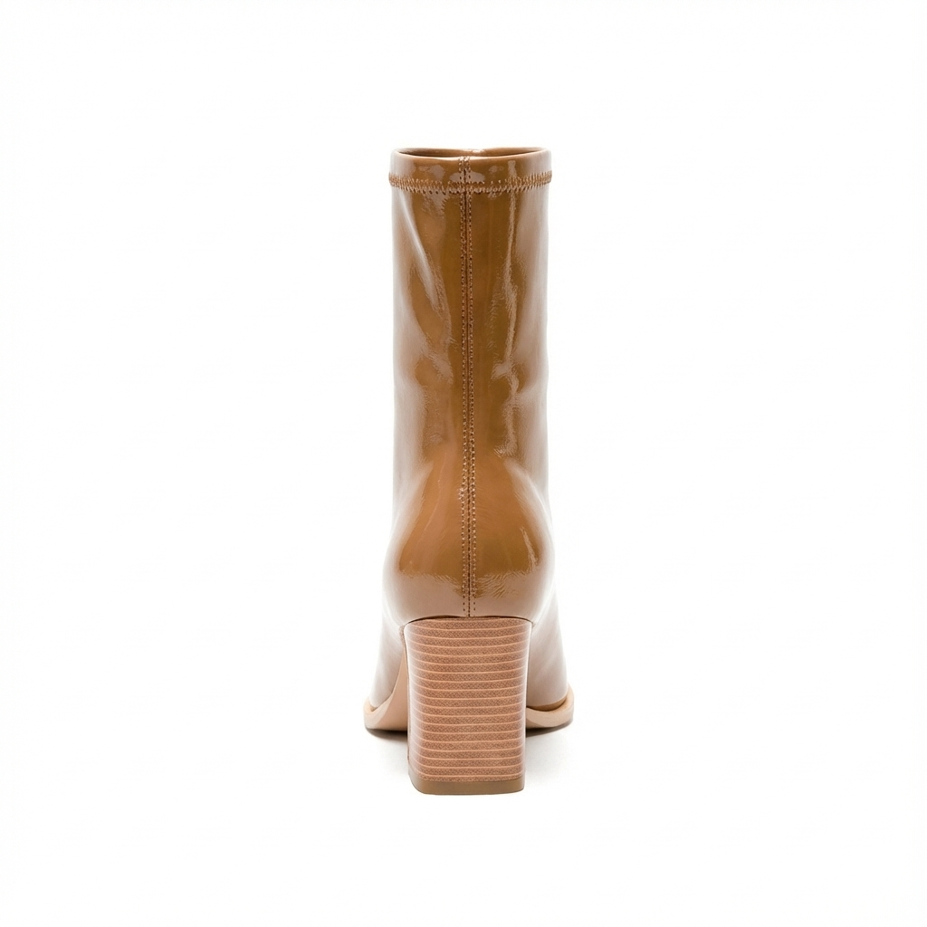 Botte haute marron Simili Cuir Femme - Santiags marron clair vernies élégantes 3