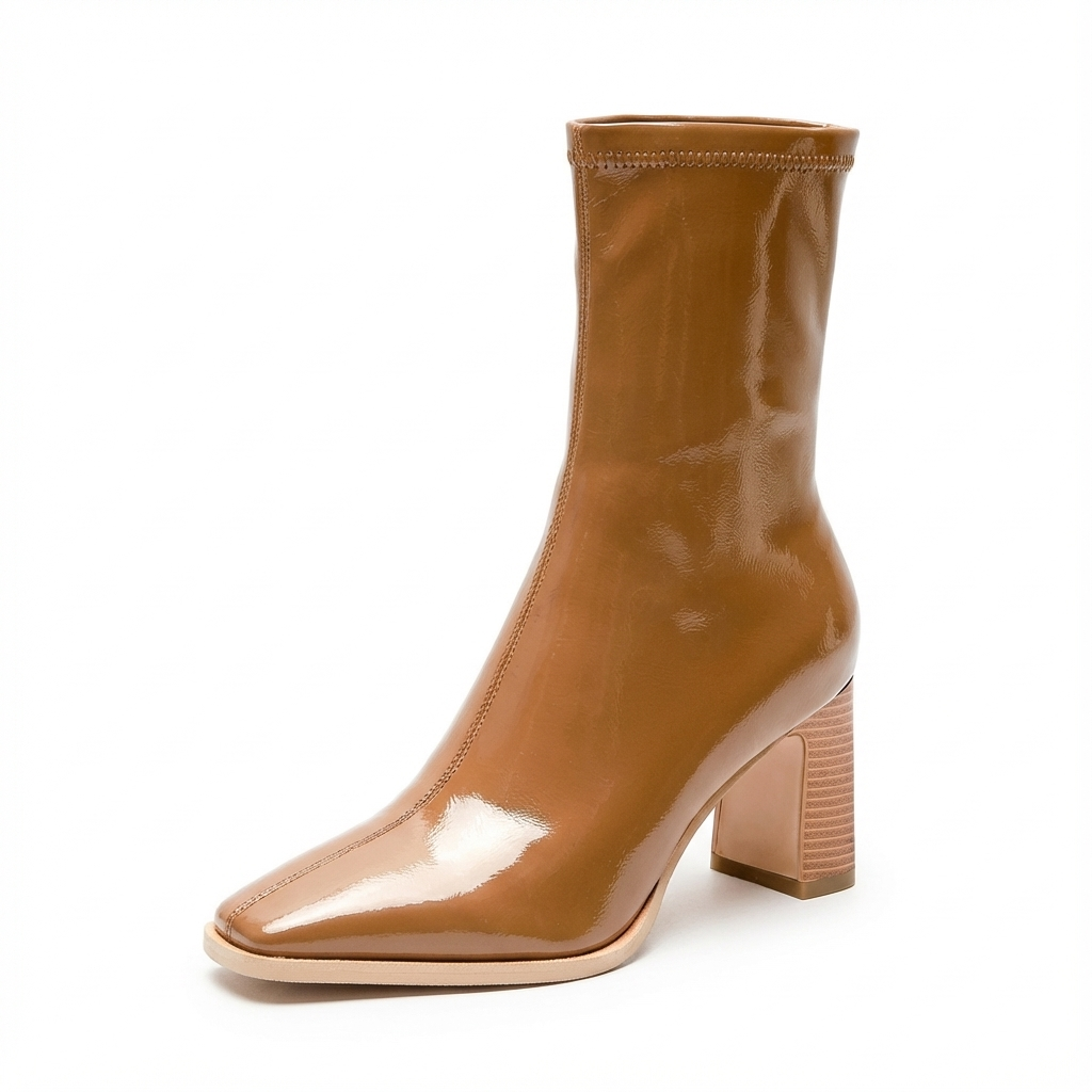 Botte haute marron Simili Cuir Femme - Santiags marron clair vernies élégantes