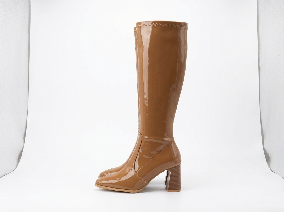 Botte haute camel Synthétique Femme - Santiags camel verni avec talons carrés 3