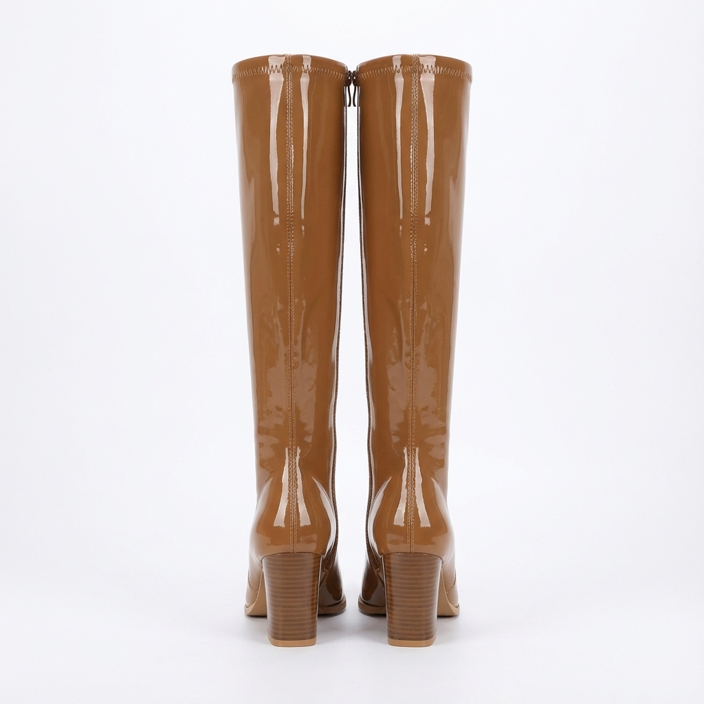 Botte haute camel Synthétique Femme - Santiags camel verni avec talons carrés 4