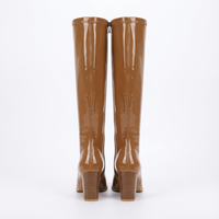 Botte haute camel Synthétique Femme - Santiags camel verni avec talons carrés 4