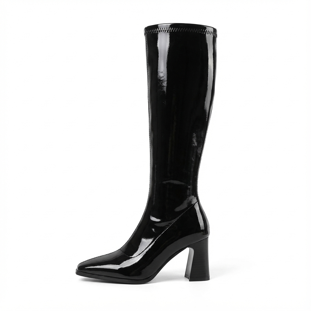 Botte haute noir Synthétique Femme - Santiags noires brillantes à bout pointu 3