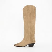 Santiag haute beige Daim Synthétique Femme - Élégance ethnique avec couture subtile 2