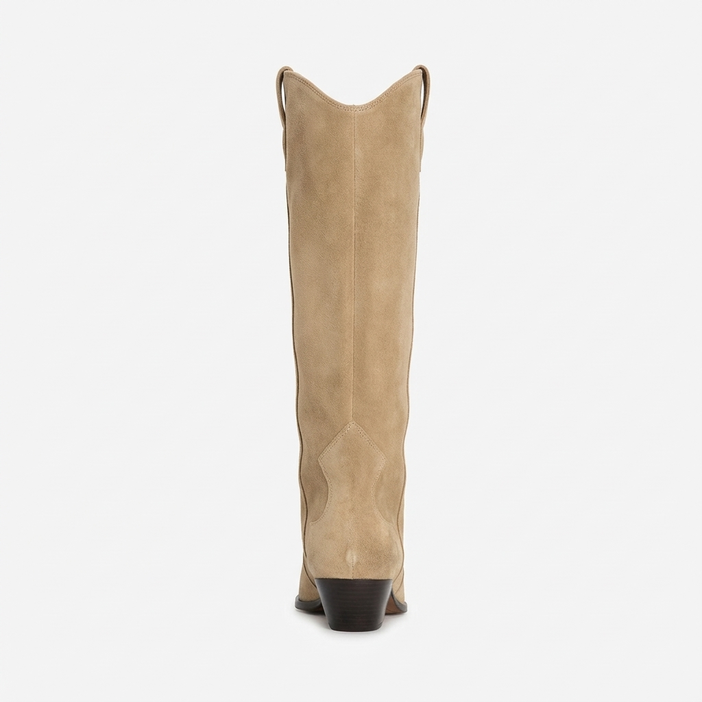 Santiag haute beige Daim Synthétique Femme - Élégance ethnique avec couture subtile 3
